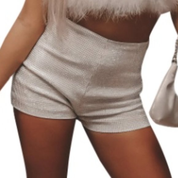 Shiny High-Waist Rhinestone Shorts - Picture 2 of 2